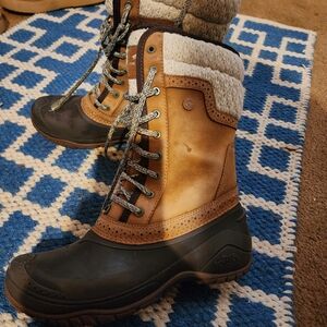 The North Face Brown Leather & Black Waterproof Winter Boots